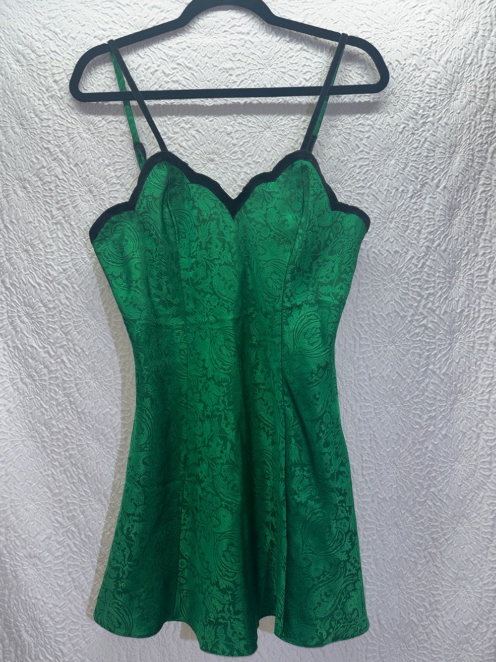 Vintage Victoria Secret Satin Floral Pattern Velvet Trim Slip Dress